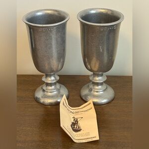 2 WILTON ARMETALE RWP PEWTER 7” PLOUGH TAVERN WATER WINE BEER GOBLETS